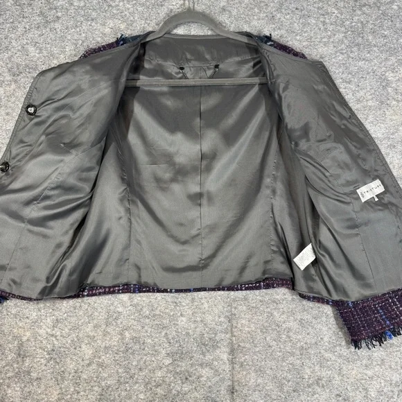 Trina Turk Tweed Jacket Multicolor Fringe Size 12 Career Chic Blazer Quiet Luxe - Picture 11 of 16